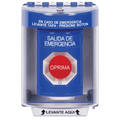 Botón de Salida de Emergencia de Superficie Azul Texto en Español Relevadores Dobles Forma C Policarbonato Llave Reset STI SS2471EX-ES