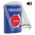 Botón Multipropósito de Superficie Azul Tapa Policarbonato Bocina Integrada Texto Emergencia Español ADA STI SS24A9EM-ES