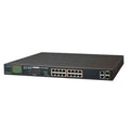 Switch PLANET no administrable PoE+ Extended 10/100 Aislamiento VLAN de 16 puertos + 2 combo TP/SFP Gigabit y Pantalla FGSW-1822VHP