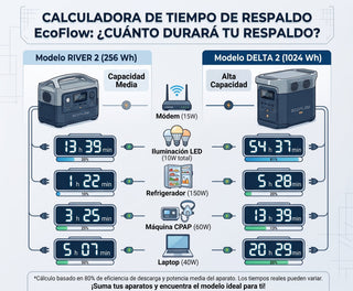 Calculadora de tiempo de respaldo EcoFlow: ¿cuántas horas dura una RIVER 2 o DELTA 2 con tus aparatos?