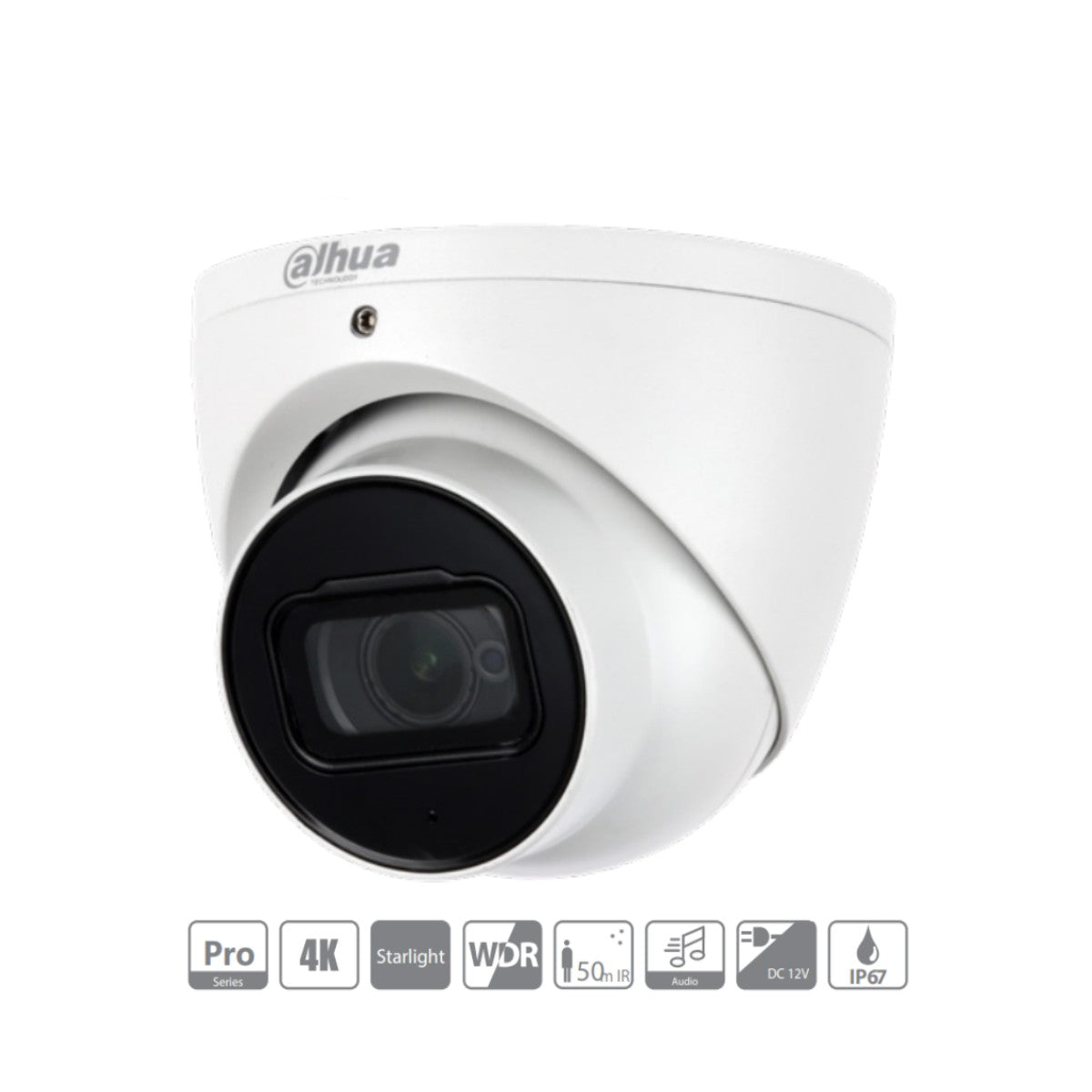 Camara Domo EyeBall 4K Starlight 8 Megapixeles Lente 2.8 mm IR de 50 Mts WDR Real 120 dB Microfono Integrado + 1 Canal de Audio IP67 DH-HAC-HDW2802TN-A - SILYMX