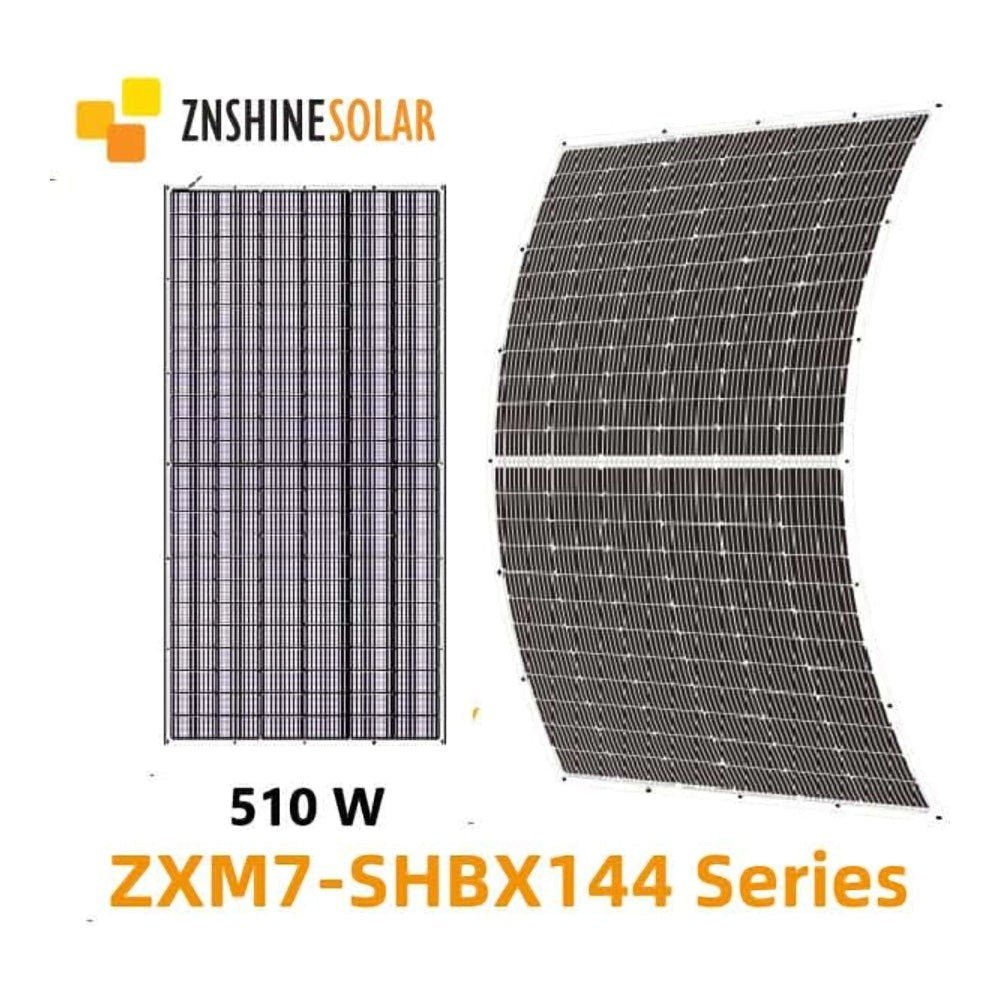 Paneles SolaresZNShine SolarZXM7-SHBX144-510/MPanel Solar Flexible Monocristalino 510W Ultraligero Curvable PERC Half - Cell IP67 ZNShine ZXM7 - SHBX144 - 510/M - SILYMX
