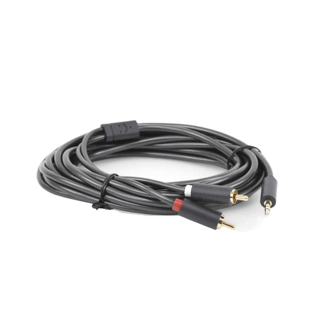 Cable Adaptador de 3.5mm Macho a 2 RCA Macho 5 Metros Color Gris Blindaje Múltiple ABS Alta Calidad 10513 - SILYMX