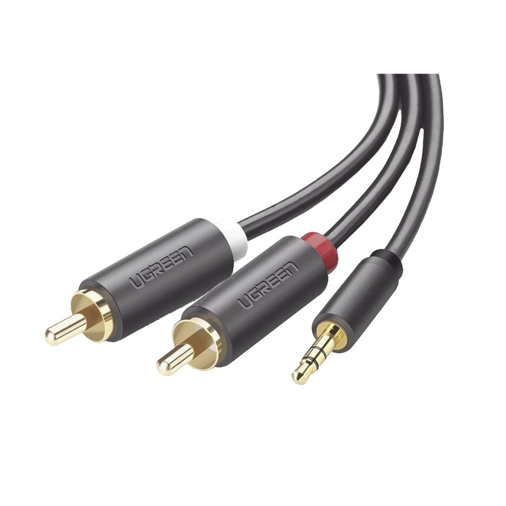 Cable Adaptador de 3.5mm Macho a 2 RCA Macho 5 Metros Color Gris Blindaje Múltiple ABS Alta Calidad 10513 - SILYMX