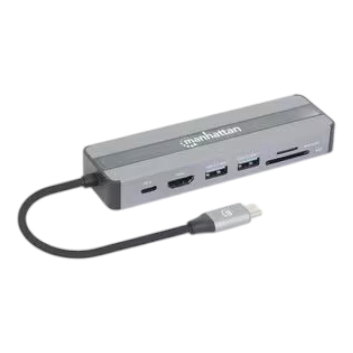 USB 3.2 Gen 1 Tipo-C Macho a HDMI 4K@30Hz, dos USB-A (5 Gbps) Gigabit RJ45 y USB-C PD 87 W Hembra, Lector de tarjetas SD microSD Aluminio Plata Negro 153928 - SILYMX