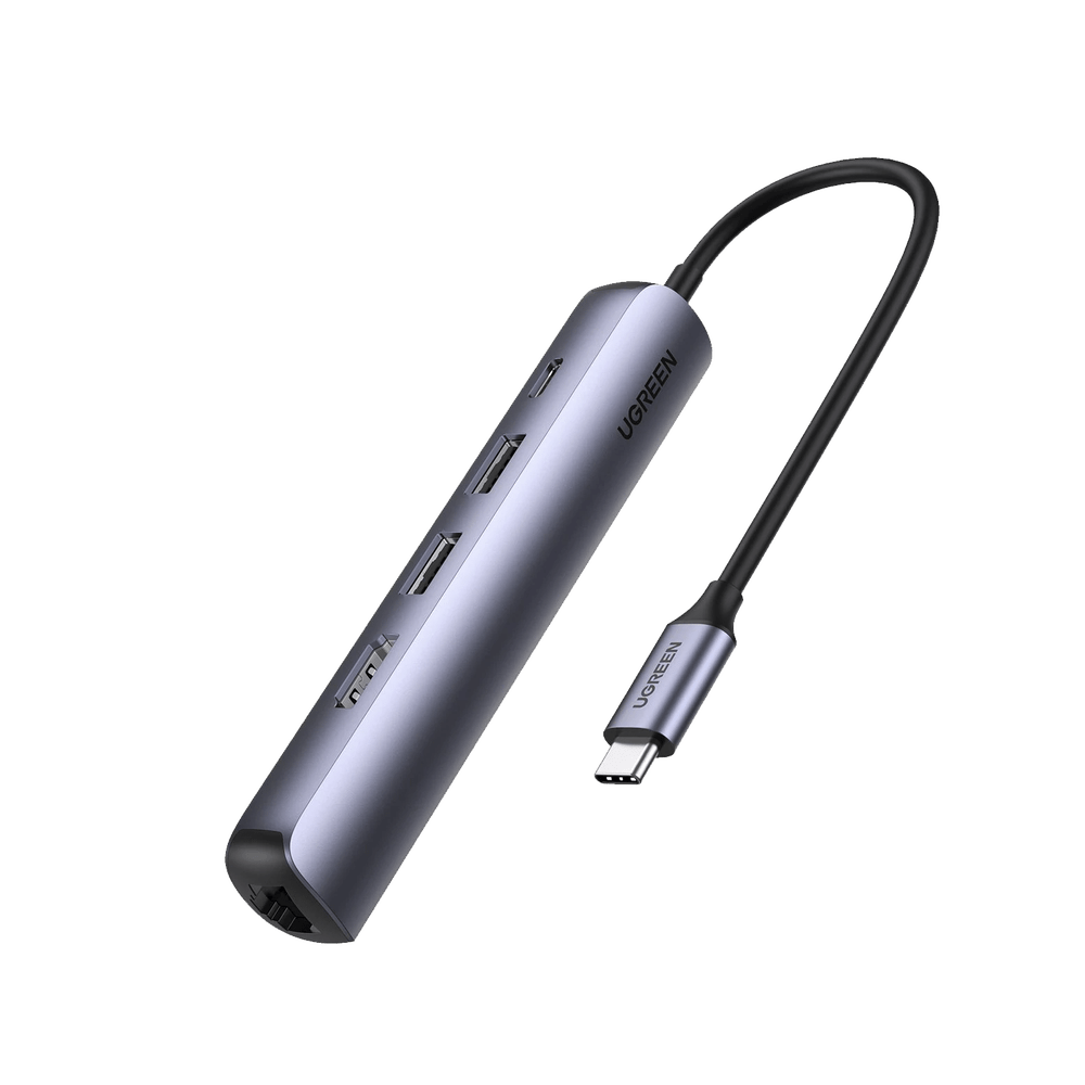 HUB USB-C Docking Station 5 en 1 Ultra Delgado 2 USB A 3.1 a 5 Gbps HDMI 4K 60Hz RJ45 Gigabit Ethernet USB C PD Carga Rápida 100W Soporta OTG Chips Inteligentes Pequeño y Ligero Caja de Aluminio 10919 - SILYMX