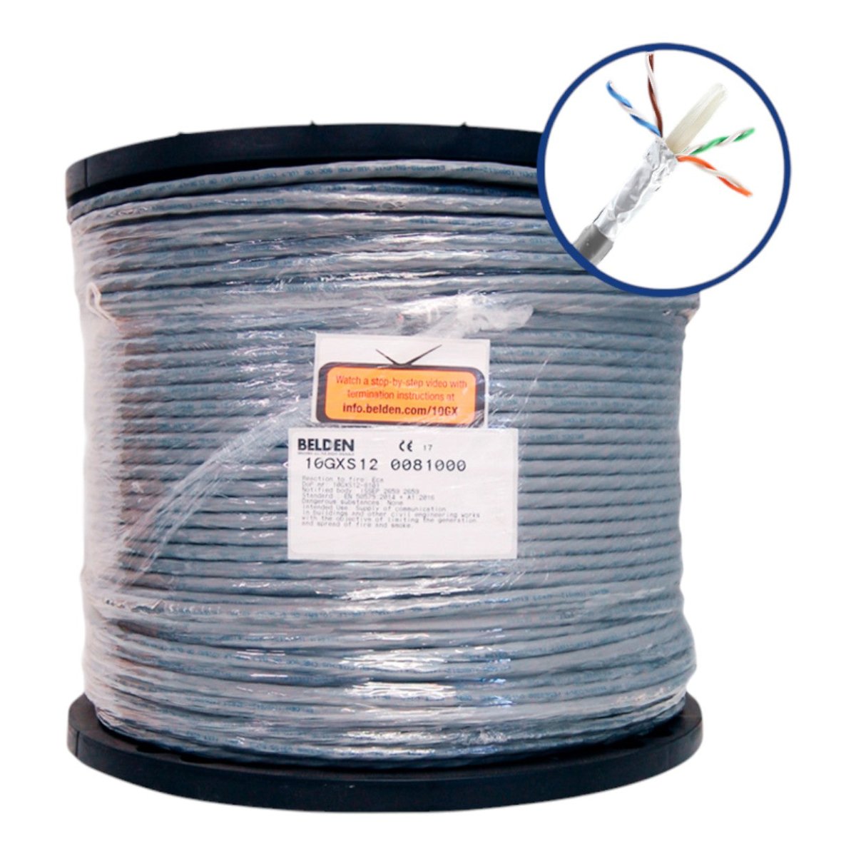 Bobina Cable Belden UTP CAT6A CMR Riser 625 Mhz 23 Awg Color Gris 305 Metros 10GXS12 0081000 - SILYMX
