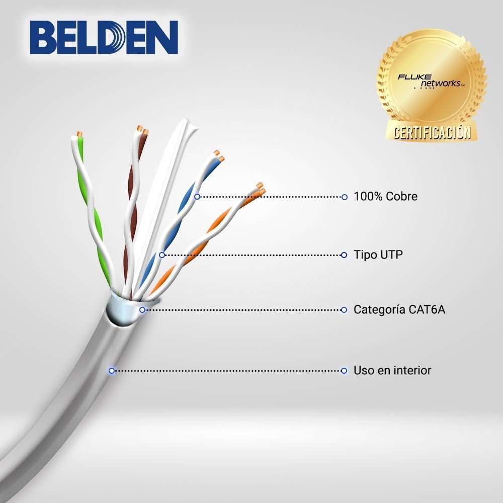 Cables Categoría 6ABELDEN10GXS12 0081000Bobina Cable UTP Cat6A 305m (1001ft) 625MHz 23AWG CMR Cobre Gris Belden 10GXS12 0081000 - SILYMX