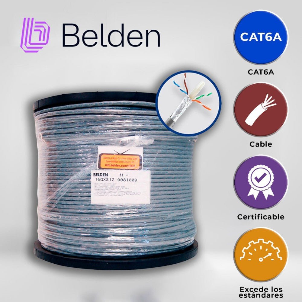 Cables Categoría 6ABELDEN10GXS12 0081000Bobina Cable UTP Cat6A 305m (1001ft) 625MHz 23AWG CMR Cobre Gris Belden 10GXS12 0081000 - SILYMX