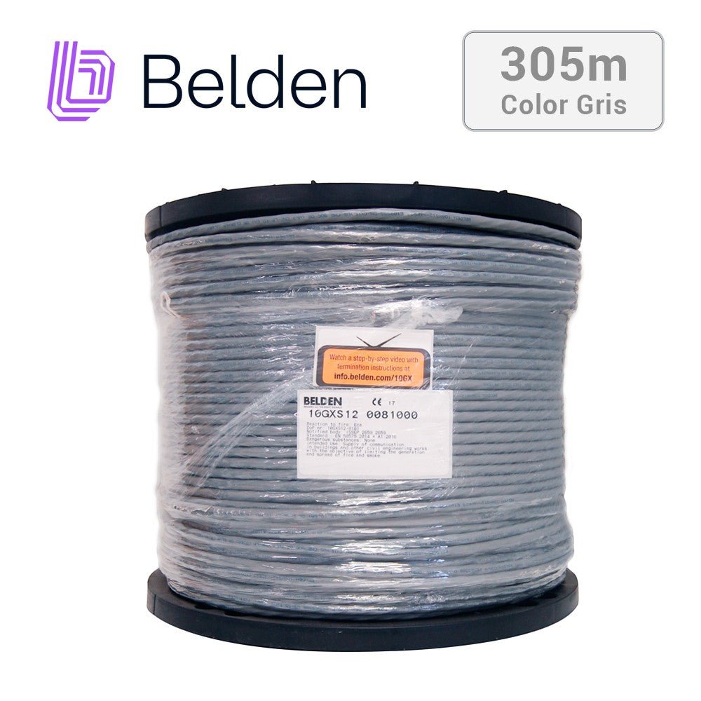 Cables Categoría 6ABELDEN10GXS12 0081000Bobina Cable UTP Cat6A 305m (1001ft) 625MHz 23AWG CMR Cobre Gris Belden 10GXS12 0081000 - SILYMX
