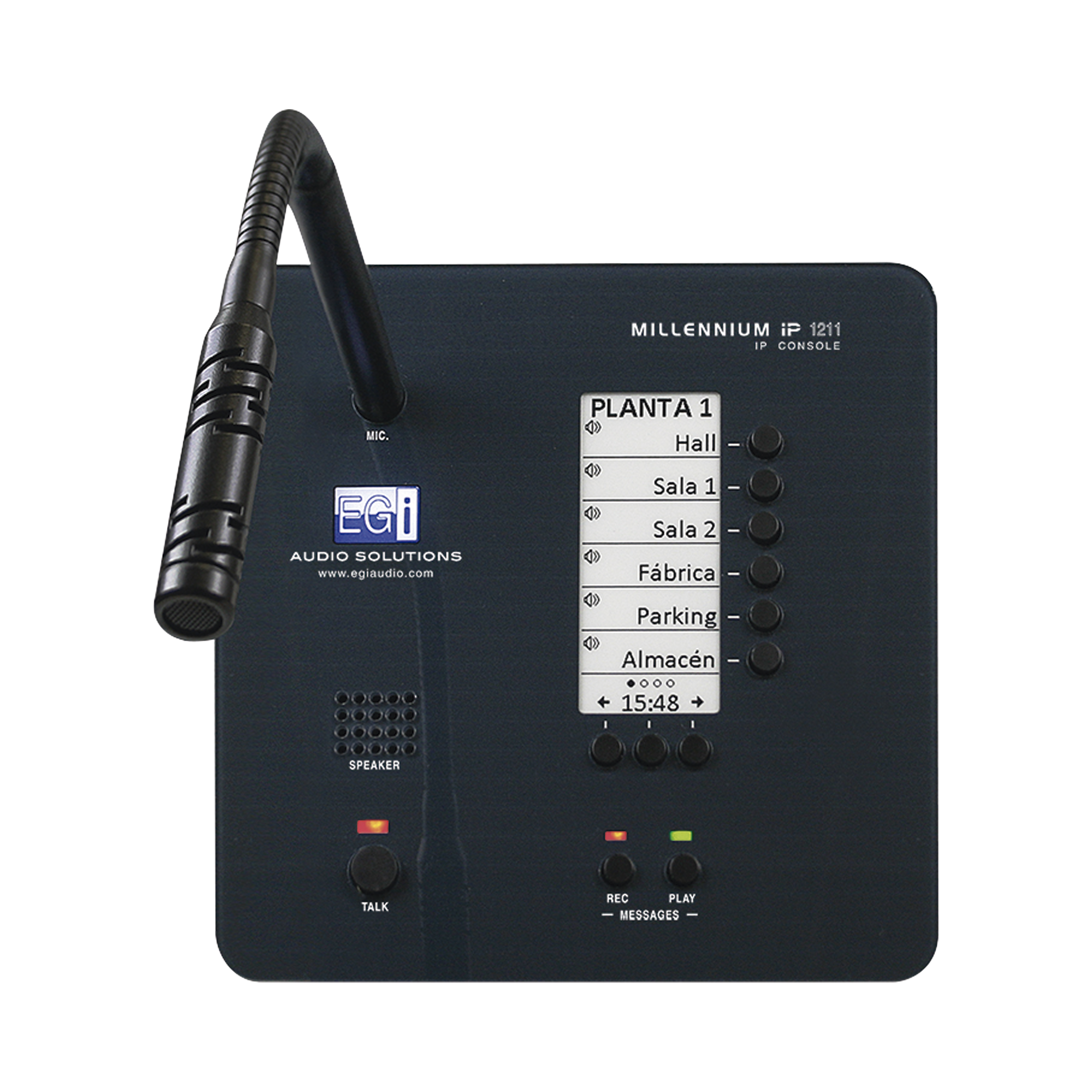 CONSOLA DE AVISOS MULTIZONA IP CON DISPLAY, MICRÓFONO Y GARBADOR DE MENSAJES EGI AUDIO SOLUTIONS - Imagen 1