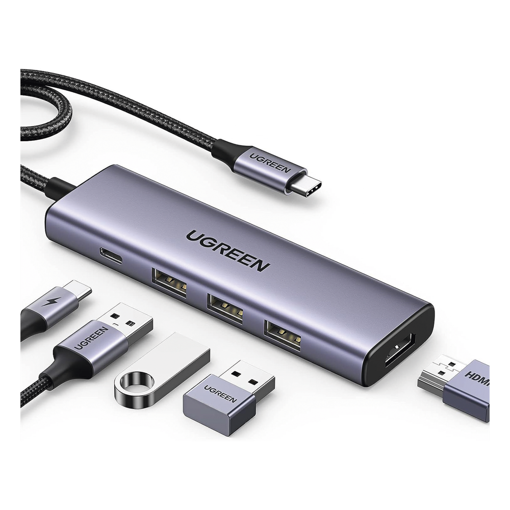 Docking Station USB-C 5 en 1 HDMI 2.0 4K@30Hz 3 USB-A 3.0 5Gbps PD 100W Cable 25cm Aluminio UGREEN 15596 - Imagen 1