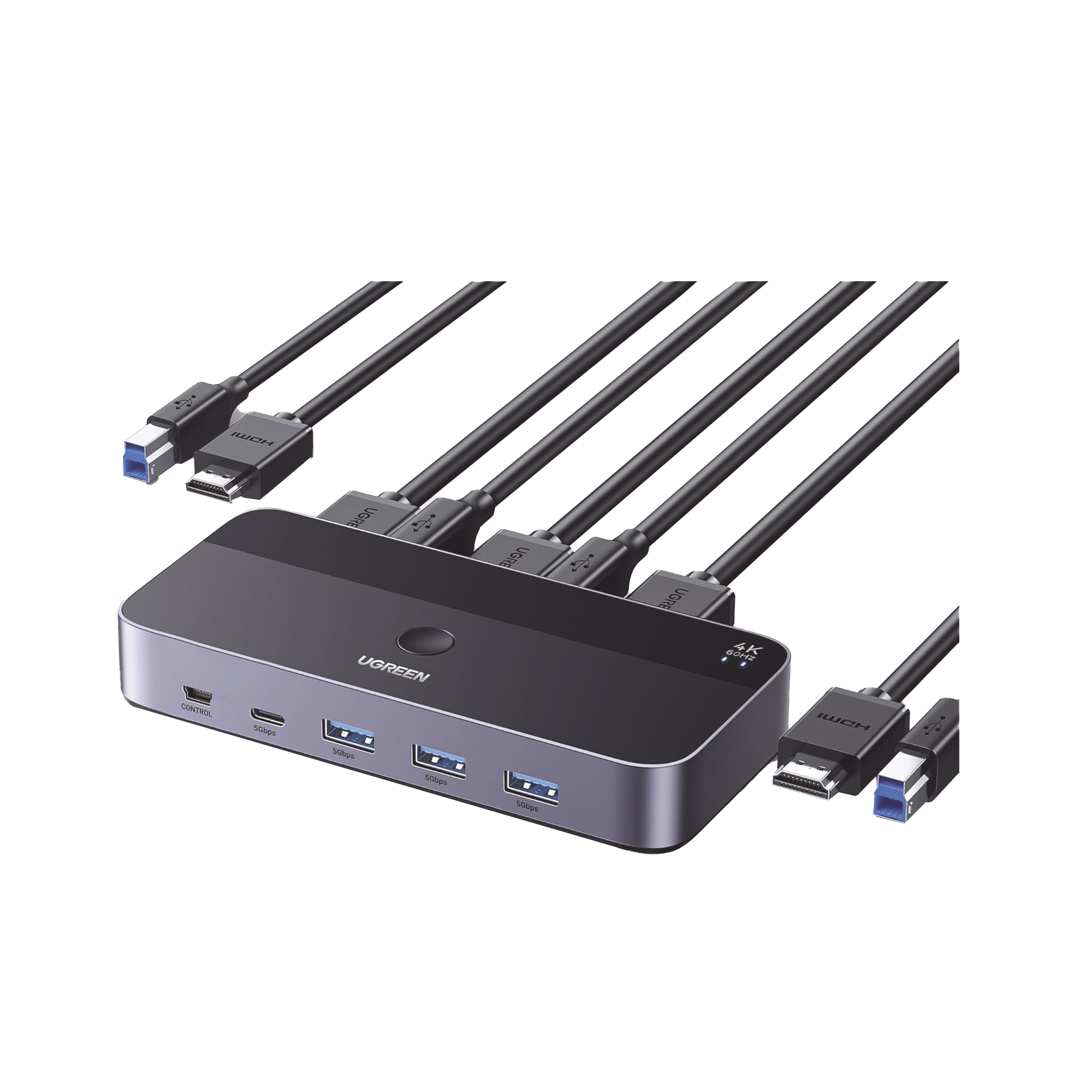 Conmutador KVM HDMI 4K | HDMI 2.0 | 2 Entradas 1 Salida | 4 Puertos USB 3.0 (3 USB-A *1 USB-C) | Soporta 4K@60Hz | HDR | Indicador Led | Compatible Win, MacOs y Linux | Carcasa de Aluminio.