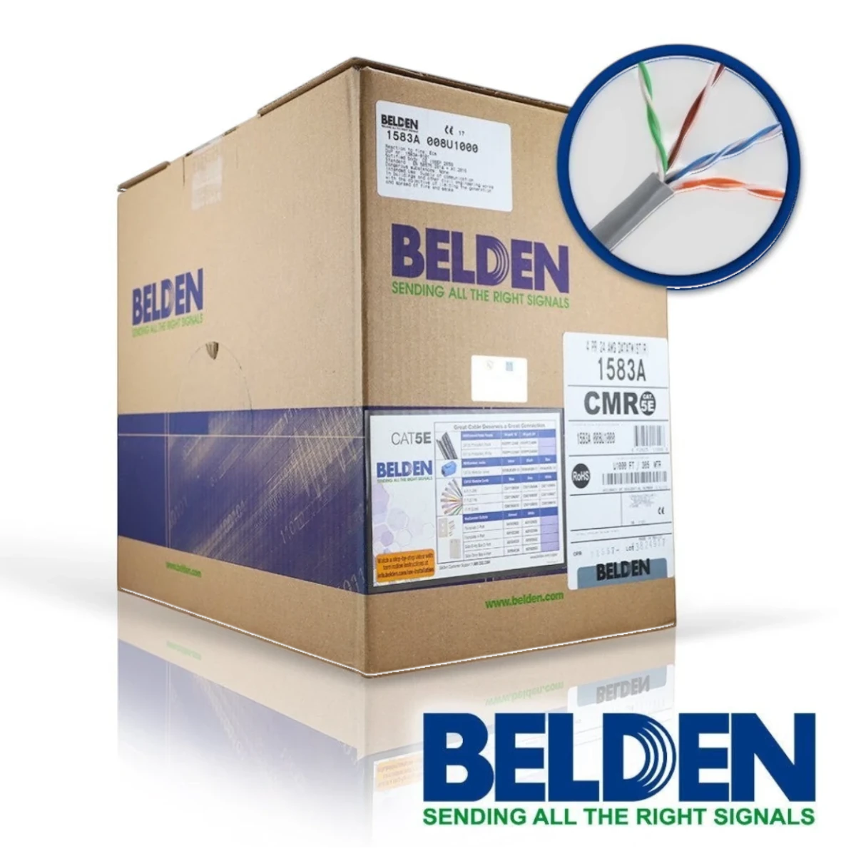 Cables Categoria 5eBELDEN1583A 008U1000 008A1000Bobina Cable UTP Cat5e 305m (1001ft) 24AWG 100% Cobre CMR Gris Belden 1583A 008U1000 - SILYMX