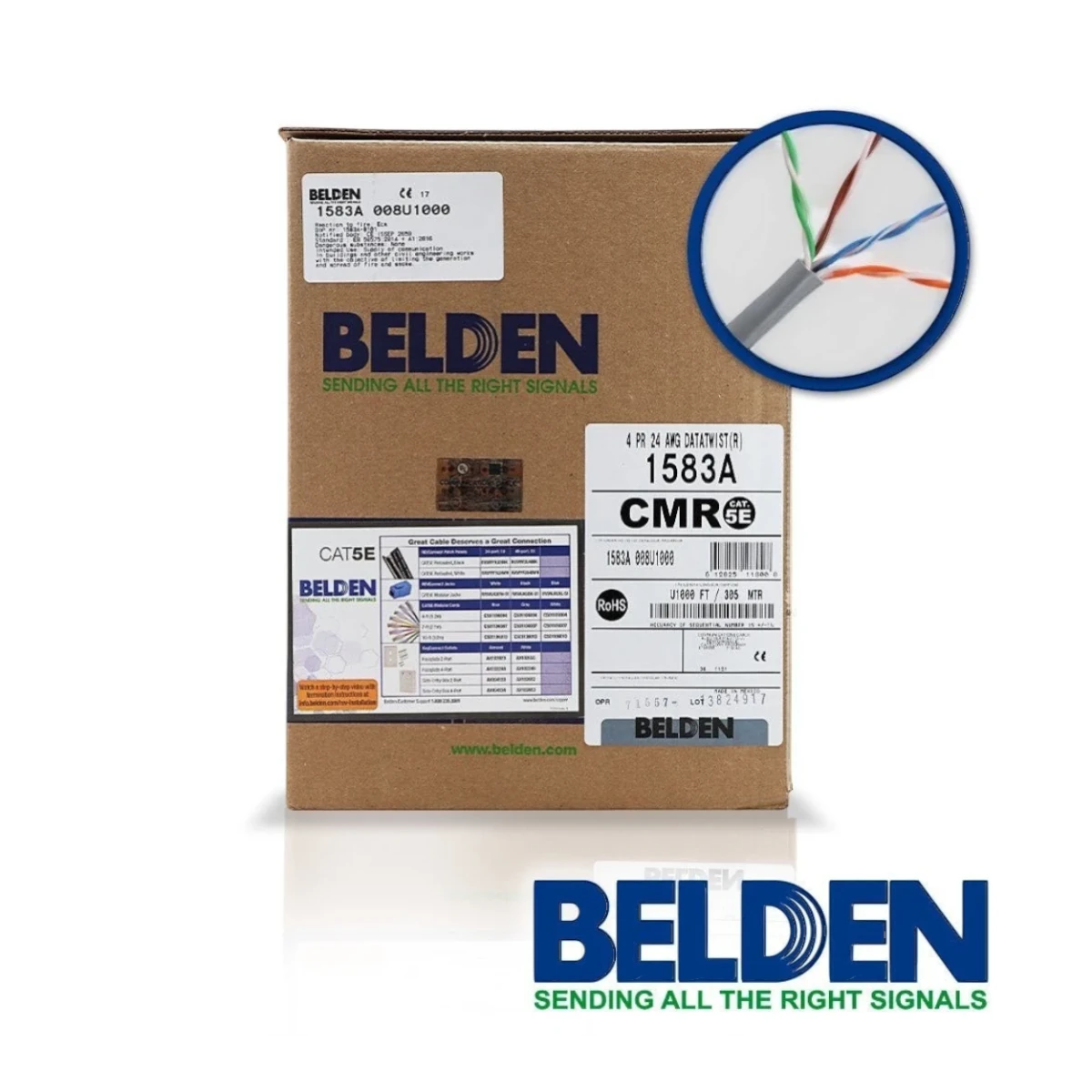 Cables Categoria 5eBELDEN1583A 008U1000 008A1000Bobina Cable UTP Cat5e 305m (1001ft) 24AWG 100% Cobre CMR Gris Belden 1583A 008U1000 - SILYMX