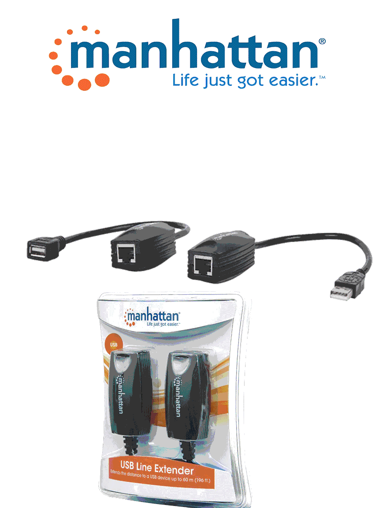 Extensor USB 1.1 hasta 60m (197ft) por Cable UTP RJ45 Manhattan