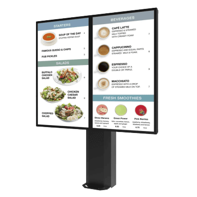 Kiosco exterior IP65 / Pantallas 55" / Base pedestal 8" / UL 48 / 2 pantallas / 1.68 m (5.5 ft) alto