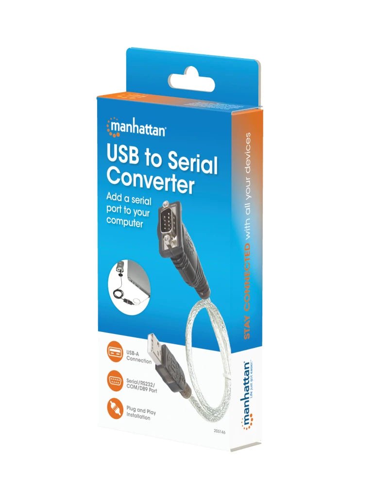 Cables de RedMANHATTAN205146Convertidor USB a Serial RS232 DB9 Plug and Play MANHATTAN 205146 - SILYMX