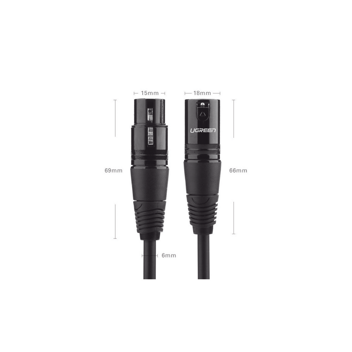 Cable XLR Balanceado Macho a Hembra 5m (16.4ft) Triple Blindaje OFC 6mm UGREEN 20712 - Imagen 4