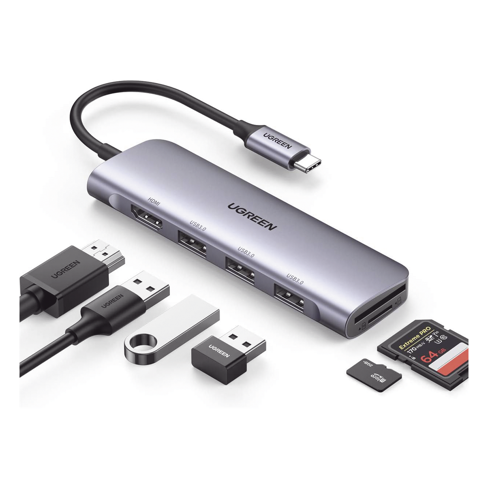 Docking Station USB-C 6 en 1 HDMI 4K@30Hz 3 USB 3.0 Lector SD microSD Aluminio UGREEN 20956A - Imagen 1