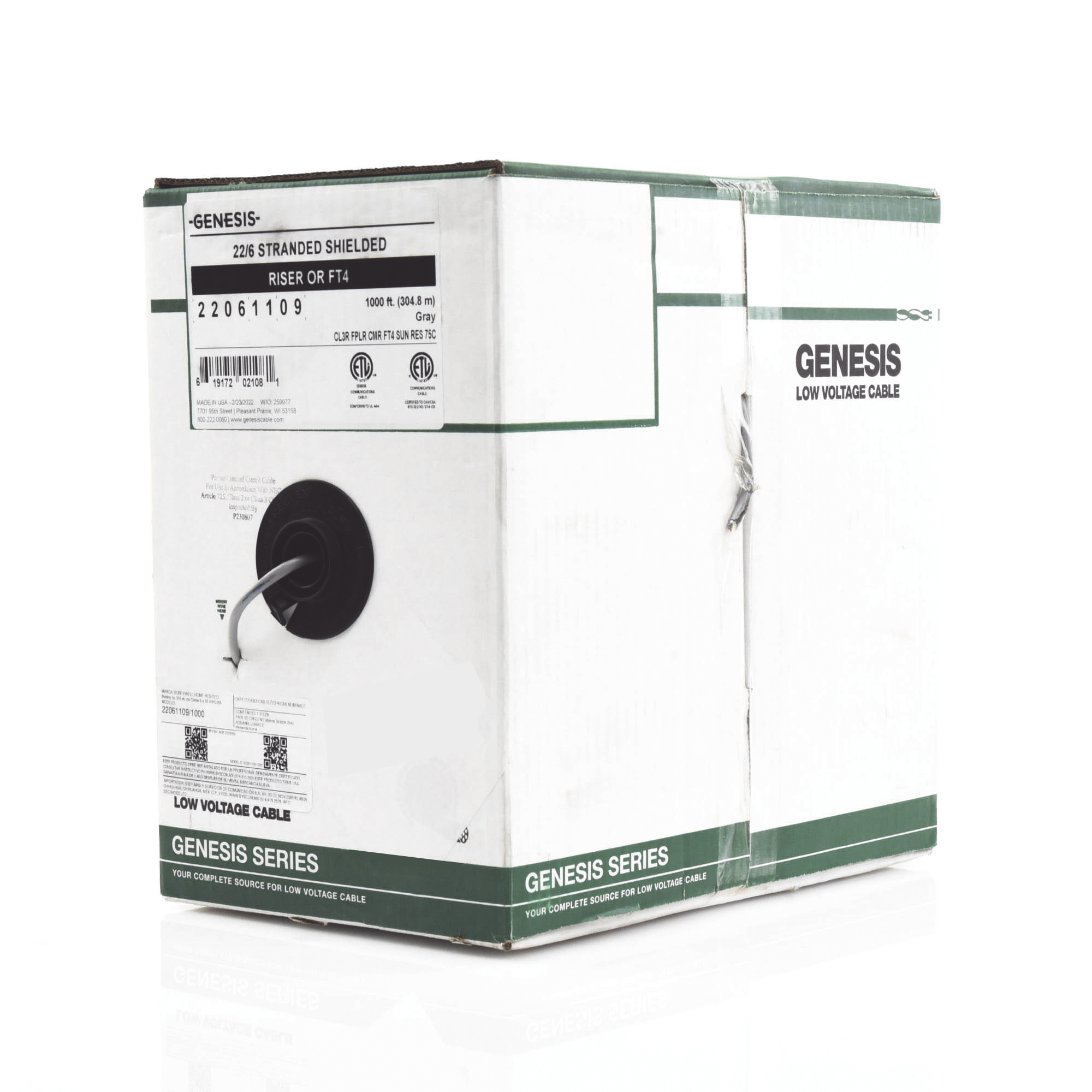 Bobina de 152 Metros (500 Pies) de Cable / 6 x 22 AWG BLINDADO / Riser / Color Gris / Para Aplicaciones de Audio, Seguridad y Control GENESIS - Imagen 1