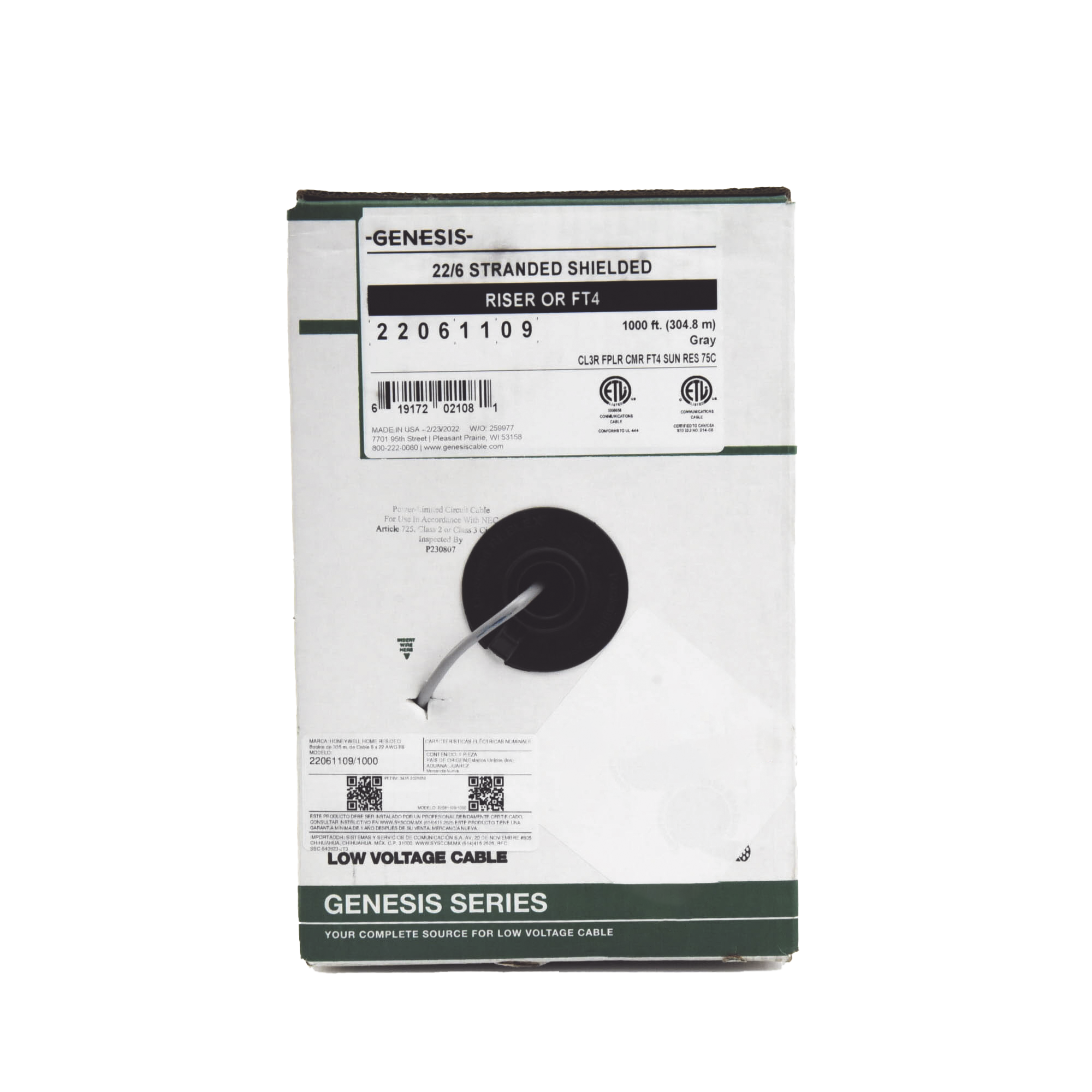 Bobina de 152 Metros (500 Pies) de Cable / 6 x 22 AWG BLINDADO / Riser / Color Gris / Para Aplicaciones de Audio, Seguridad y Control GENESIS - Imagen 3