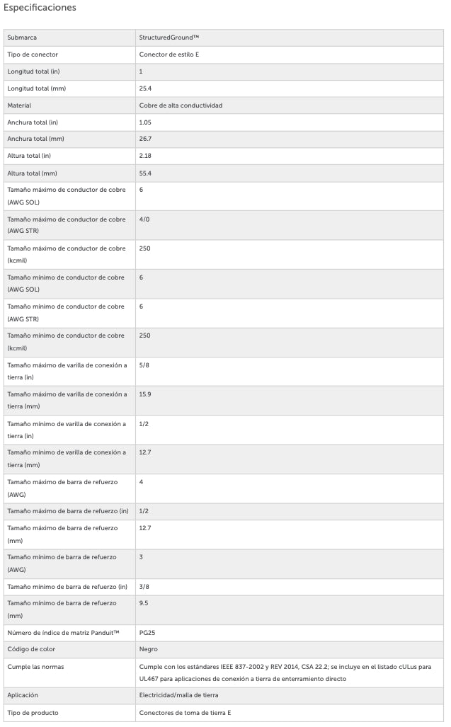 Conector de Conexión a Tierra tipo "E" para Conductor 1/0 AWG STR – 250 KCMIL MAIN y 6 AWG SOL – 1/0 AWG STR TAP GCE250-1/0-Q - SILYMX