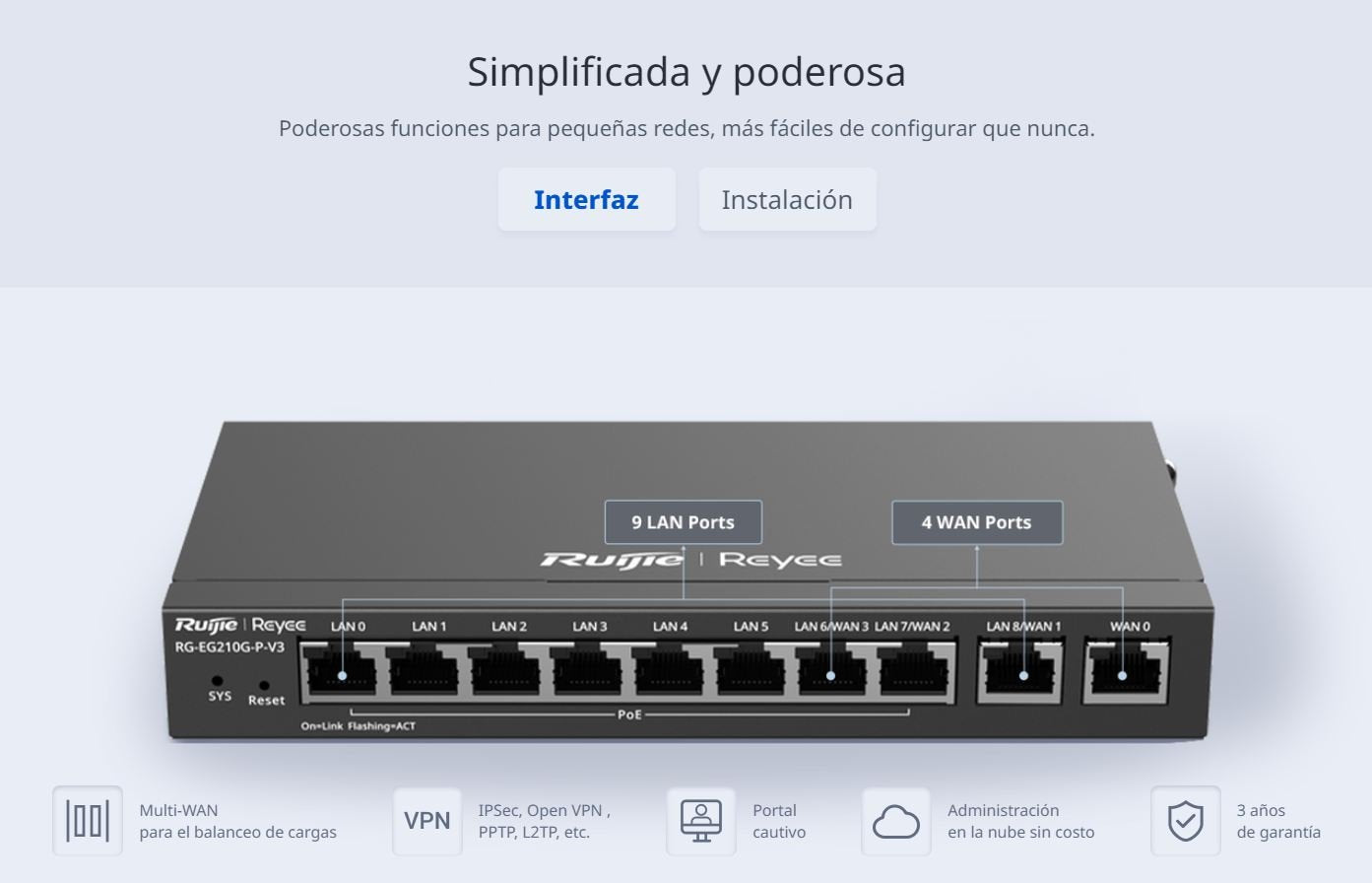 Router Balanceador con Función SD-WAN PoE+ hasta 110w 10 puertos gigabit 8 puertos PoE soporta 4x WAN hasta 200 clientes con desempeño de 1,000 Mbps - SILYMX
