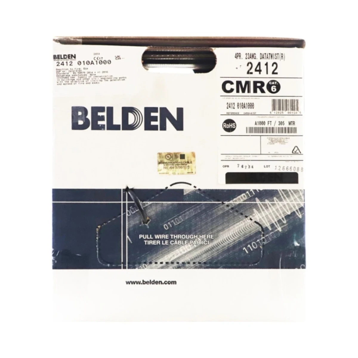 Cables Categoria 6BELDEN2412 010A1000Bobina Cable UTP Cat6 305m (1001ft) 23 AWG 350 MHz CMR Negro Belden 2412 010A1000 - SILYMX