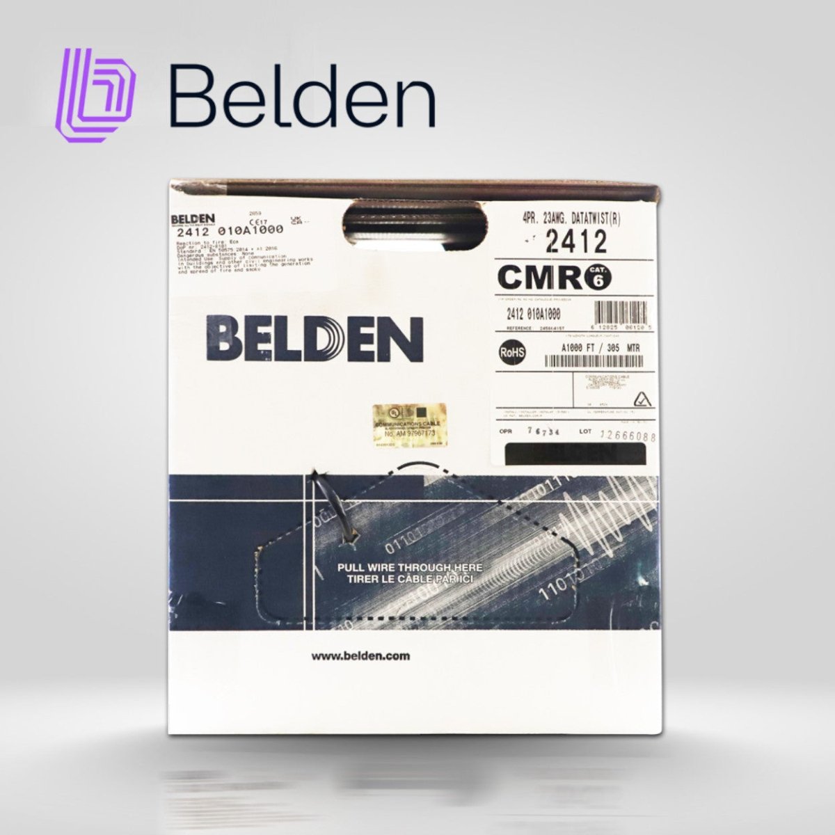 Cables Categoria 6BELDEN2412 010A1000Bobina Cable UTP Cat6 305m (1001ft) 23 AWG 350 MHz CMR Negro Belden 2412 010A1000 - SILYMX