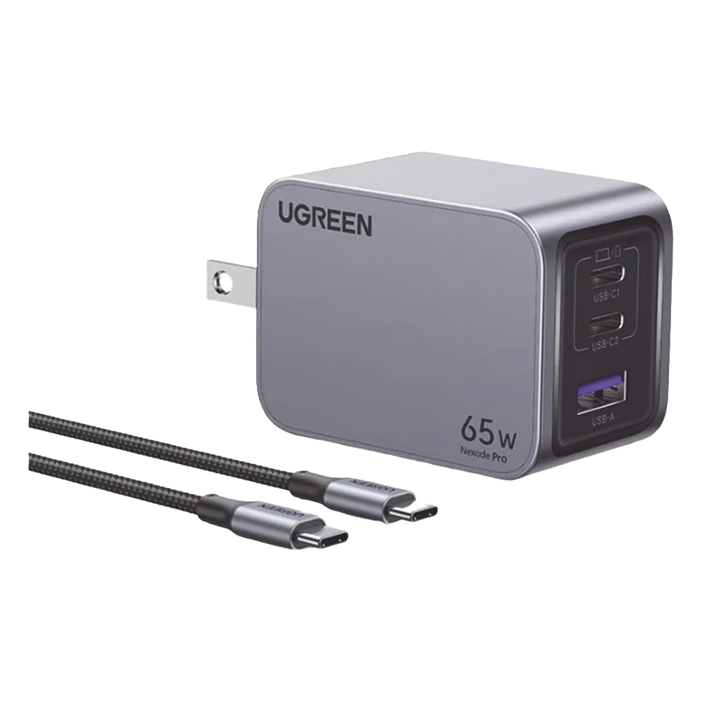 Cargador de Pared 65W GaN 3 Puertos 2 USB-C 1 USB-A PD3.1 QC4.0 Aluminio con Cable UGREEN Nexode Pro 25870 - Imagen 1