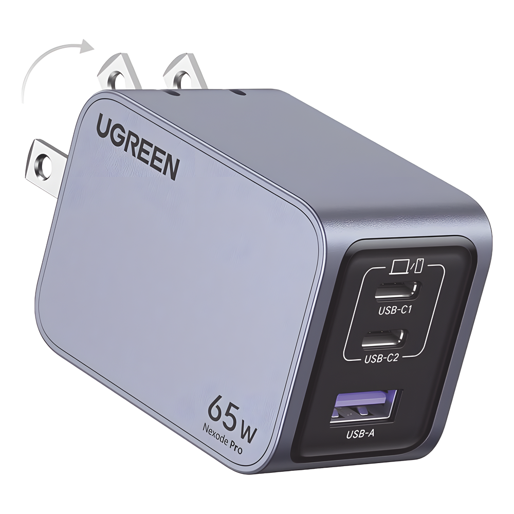 Cargador de Pared 65W GaN 3 Puertos 2 USB-C 1 USB-A PD3.1 QC4.0 Aluminio con Cable UGREEN Nexode Pro 25870 - Imagen 2