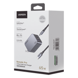 Cargador de Pared 65W GaN 3 Puertos 2 USB-C 1 USB-A PD3.1 QC4.0 Aluminio con Cable UGREEN Nexode Pro 25870 - Imagen 3