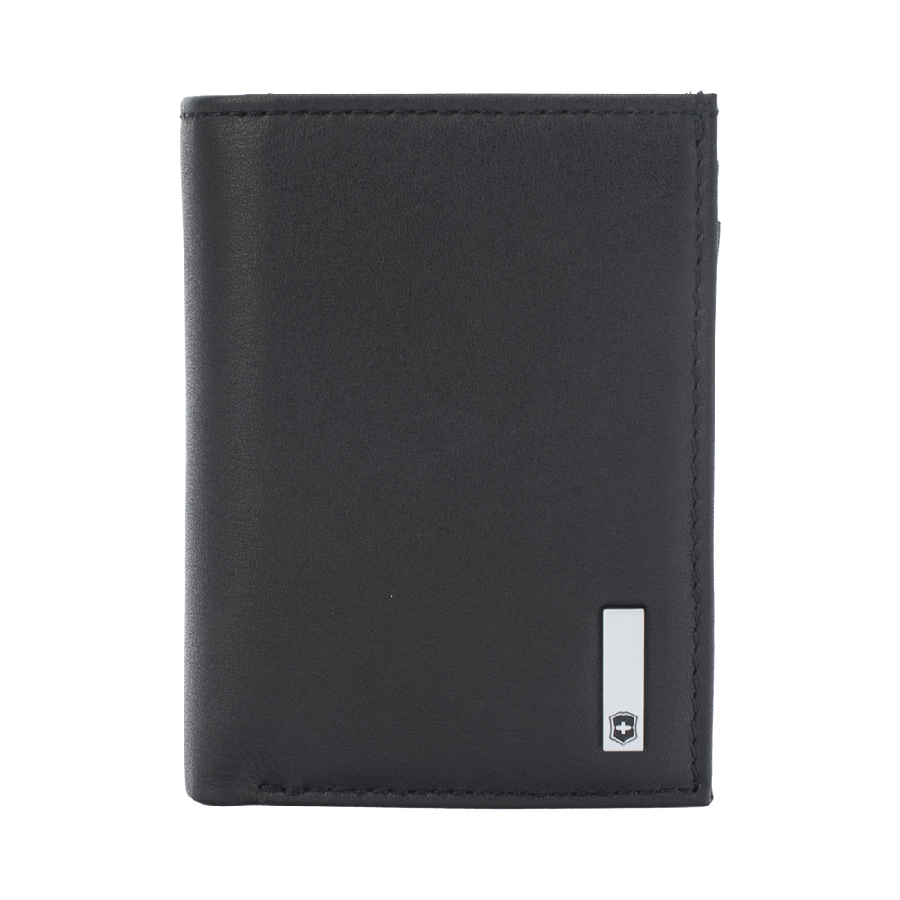 Cartera Athens Negra de Piel con Compartimento de Micromalla para ID. Doblable en 3 Partes con Divisor de Billetes. Pocket Wallet 3016-3501 - SILYMX