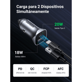 Cargador de Auto 24W Dual USB-C PD 3.0 y USB-A QC 3.0 12-24 VCD Aluminio UGREEN 30780 - Imagen 2