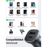 Cargador de Auto 24W Dual USB-C PD 3.0 y USB-A QC 3.0 12-24 VCD Aluminio UGREEN 30780 - Imagen 5