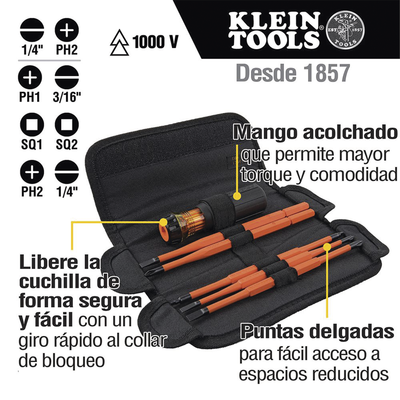 Juego de Desarmadores Intercambiables con Aislamiento 8 en 1 Profesional KLEIN TOOLS 32288 - SILYMX