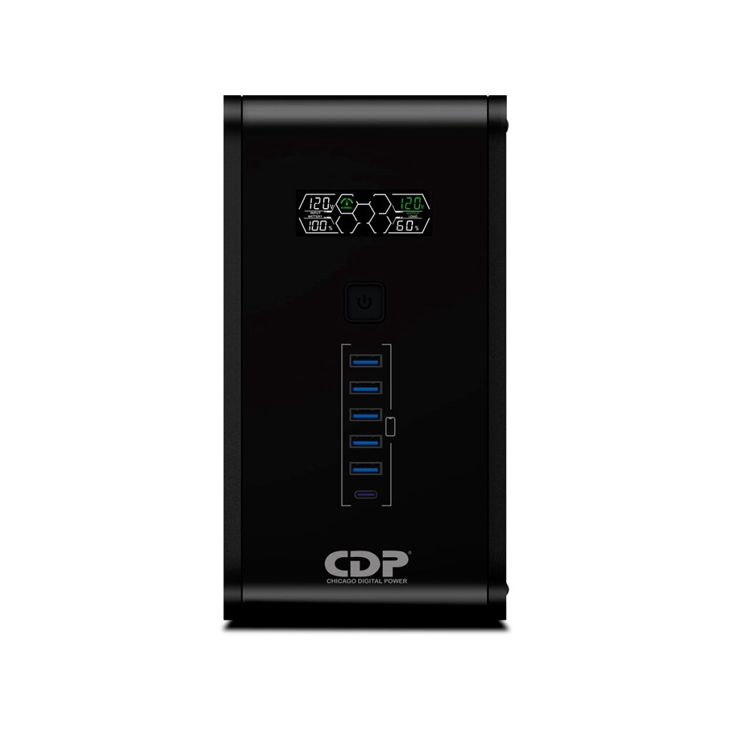 No Break UPS 1200VA 720W Pantalla LCD 10 Terminales de salida 5 Contactos con respaldo y AVR 5 con supresión de picos R-SMART1210