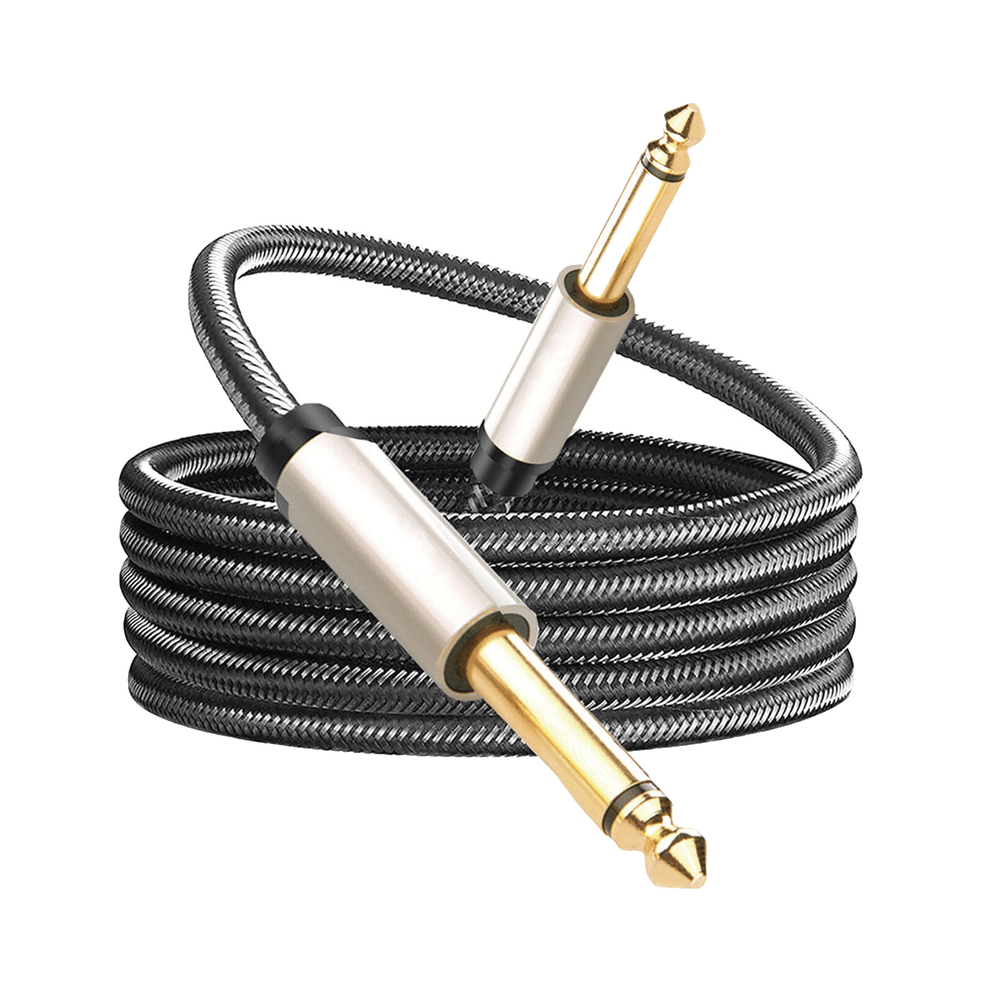 Cable de Audio Mono 6.35mm 1/4" Macho a 6.35mm 1/4" Macho 10 Metros Núcleo de Cobre Blindaje Interno Nylon Trenzado Color Negro 40815 - SILYMX