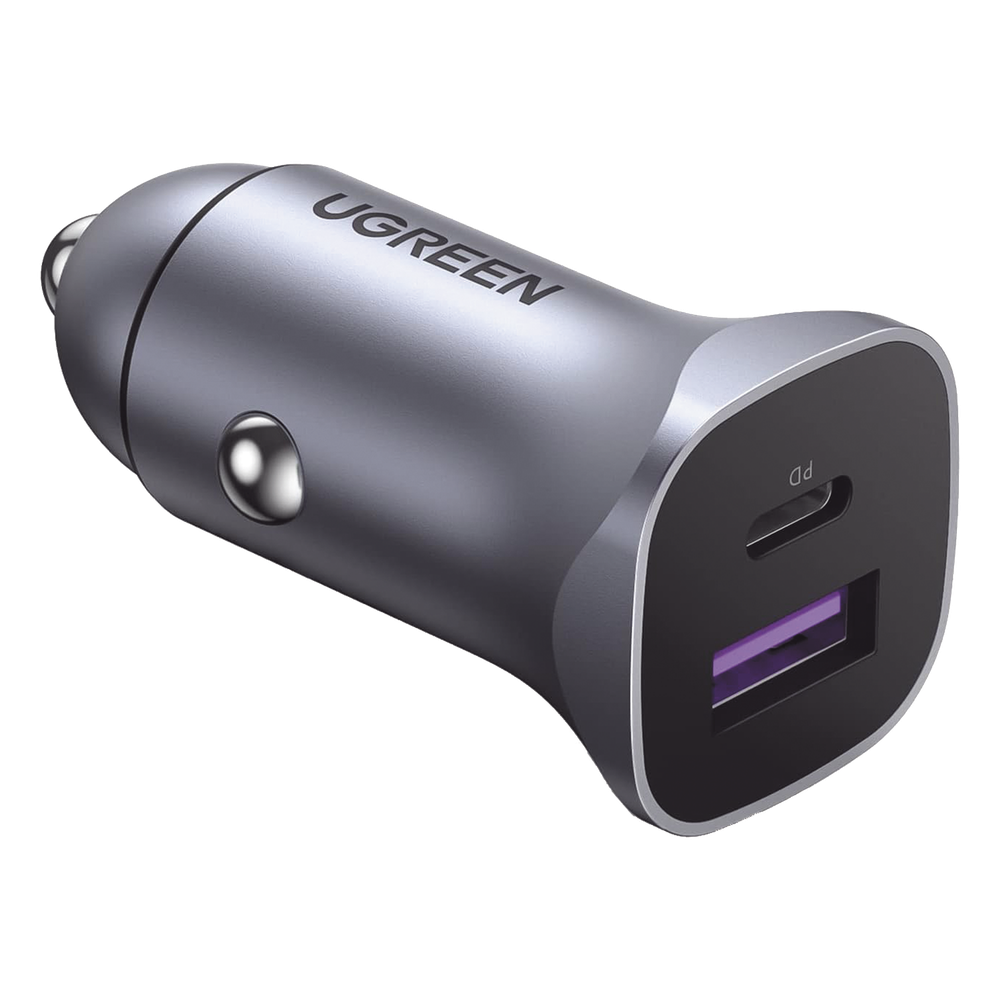 Cargador Vehicular 30W USB-C PD 3.0 y USB-A QC 3.0 Entrada 12-24V Aluminio UGREEN 40858 - Imagen 1