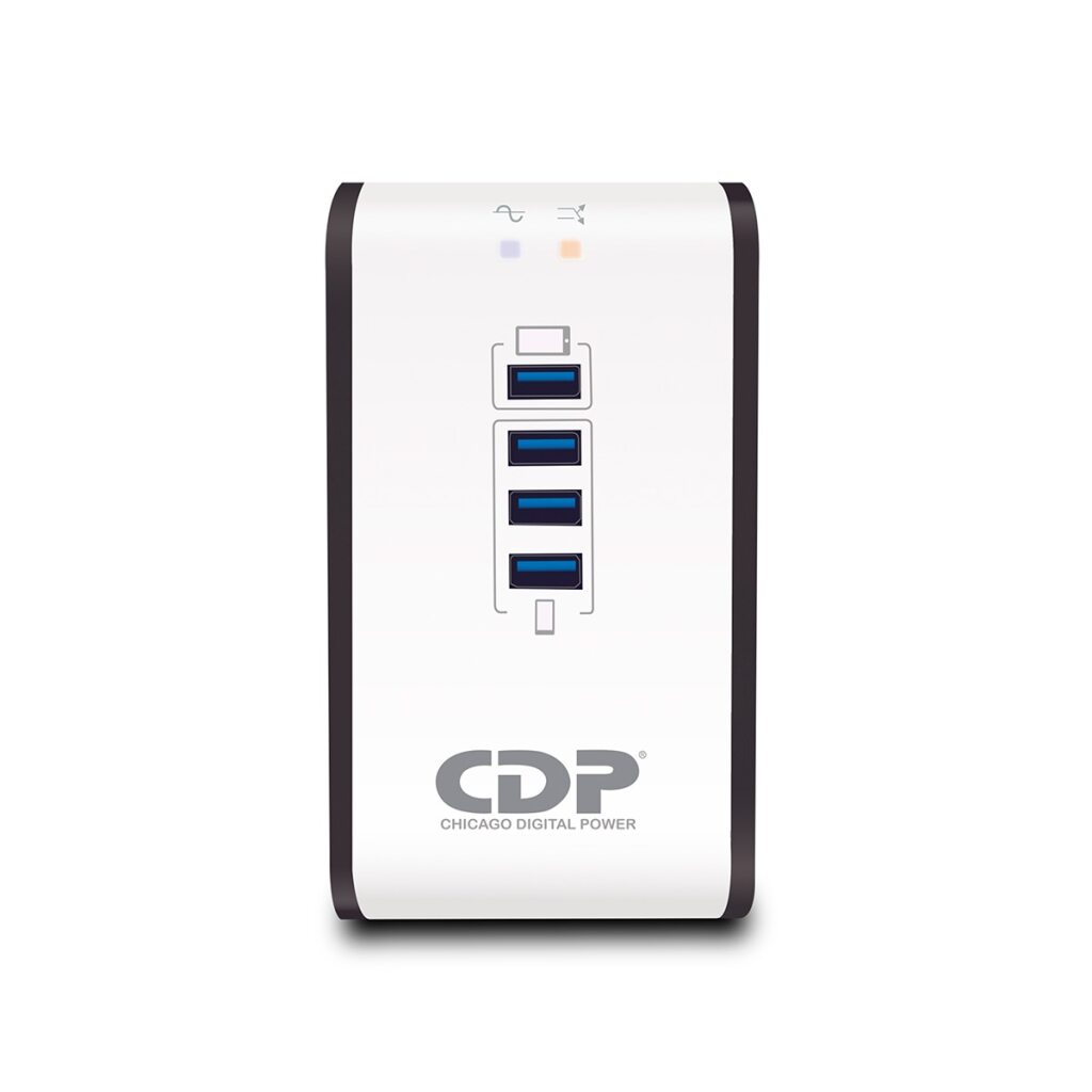 Reguladores de VoltajeCDPR2CU-AVR1008Regulador de Voltaje de Escritorio NEMA 5 - 15 1000A 500W 8 tomas de salida 1 Toma para carga de tablet 3 Tomas para carga de smartphone R2CU - AVR1008 - SILYMX