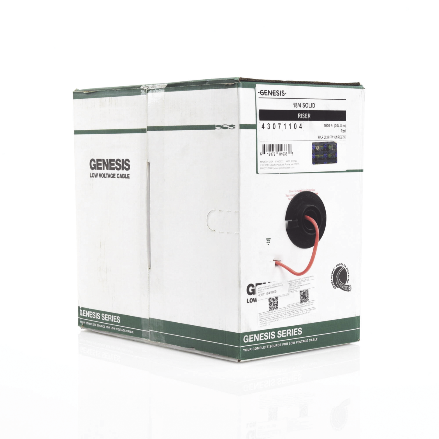 Bobina de 305 Metros Alambre 4 × 18 AWG FPLR-CL3R Riser Rojo — GENESIS 4307-1104/1000 - SILYMX