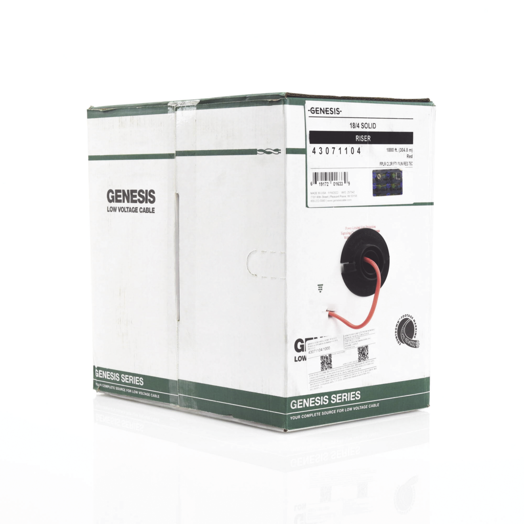 Bobina de 305 Metros Alambre 4 × 18 AWG FPLR-CL3R Riser Rojo — GENESIS 4307-1104/1000 - SILYMX