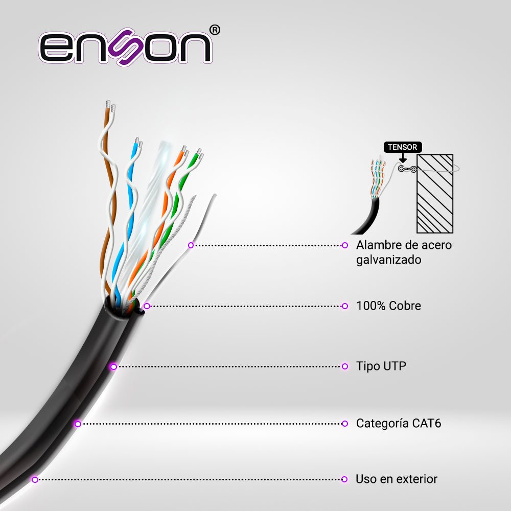 Cables Categoria 6ENSON43164B305Bobina Cable UTP Cat6 Aereo 305m (1000ft) Figura 8 Exterior 23 AWG 100% Cobre Enson 43164B305 - SILYMX