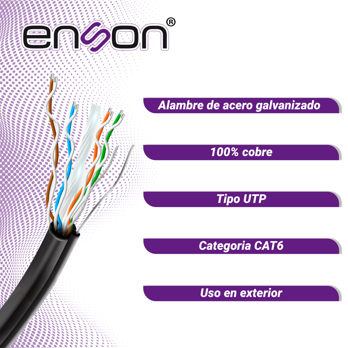 Cables Categoria 6ENSON43164B305Bobina Cable UTP Cat6 Aereo 305m (1000ft) Figura 8 Exterior 23 AWG 100% Cobre Enson 43164B305 - SILYMX