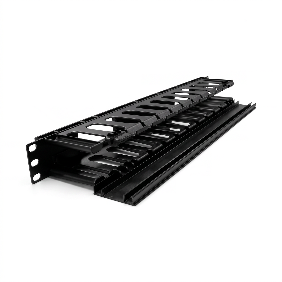 Organizador de Cable Horizontal Sencillo 1UR Base Metálica Negro SBETECH SBE-OH1UR - SILYMX