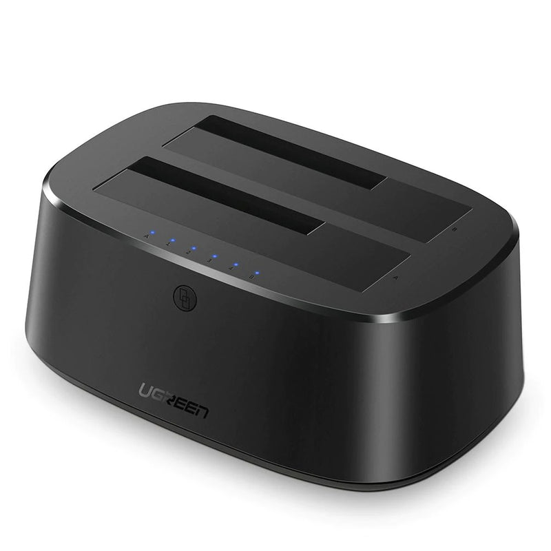 Base USB 3.0 para Disco Duro de Doble Bahía Soporta Discos SATA de 2.5' & 3.5´Soporta discos de 12TB UASP SATA 3.0 adaptador de corriente 12V3A Cable USB 1M 50854 - SILYMX