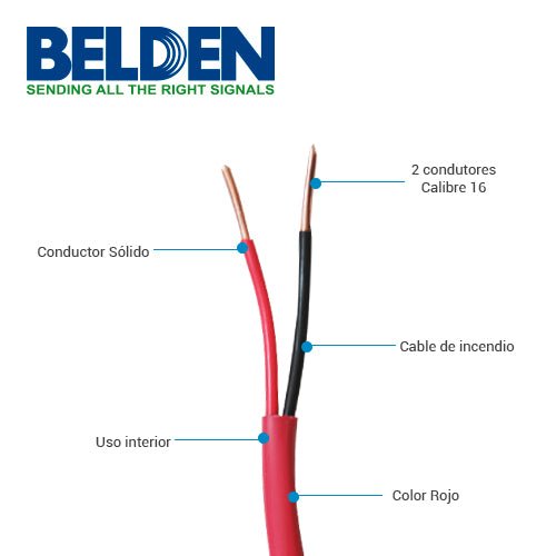 Bobina de alambre para alarma contra incendio Belden 2x16 AWG color rojo 305 Metros 5220UL 002U1000 - SILYMX