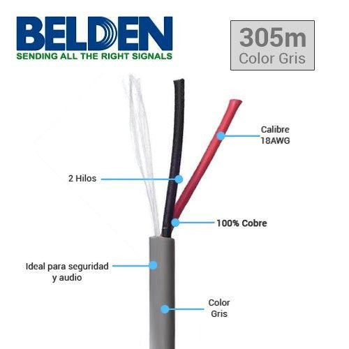 Bobina de Cable Belden 2x18 AWG Gris 305 Metros 5300UE - SILYMX