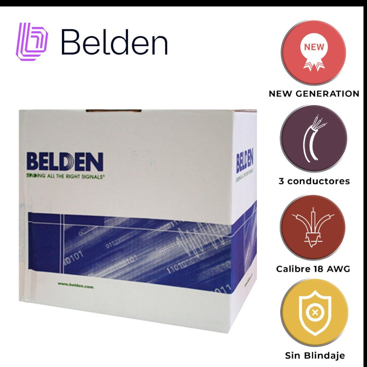 Bobina Cable 305m (1000ft) 3x18 AWG Gris Cobre PVC RoHS Belden 5301UE 0081000 - SILYMX